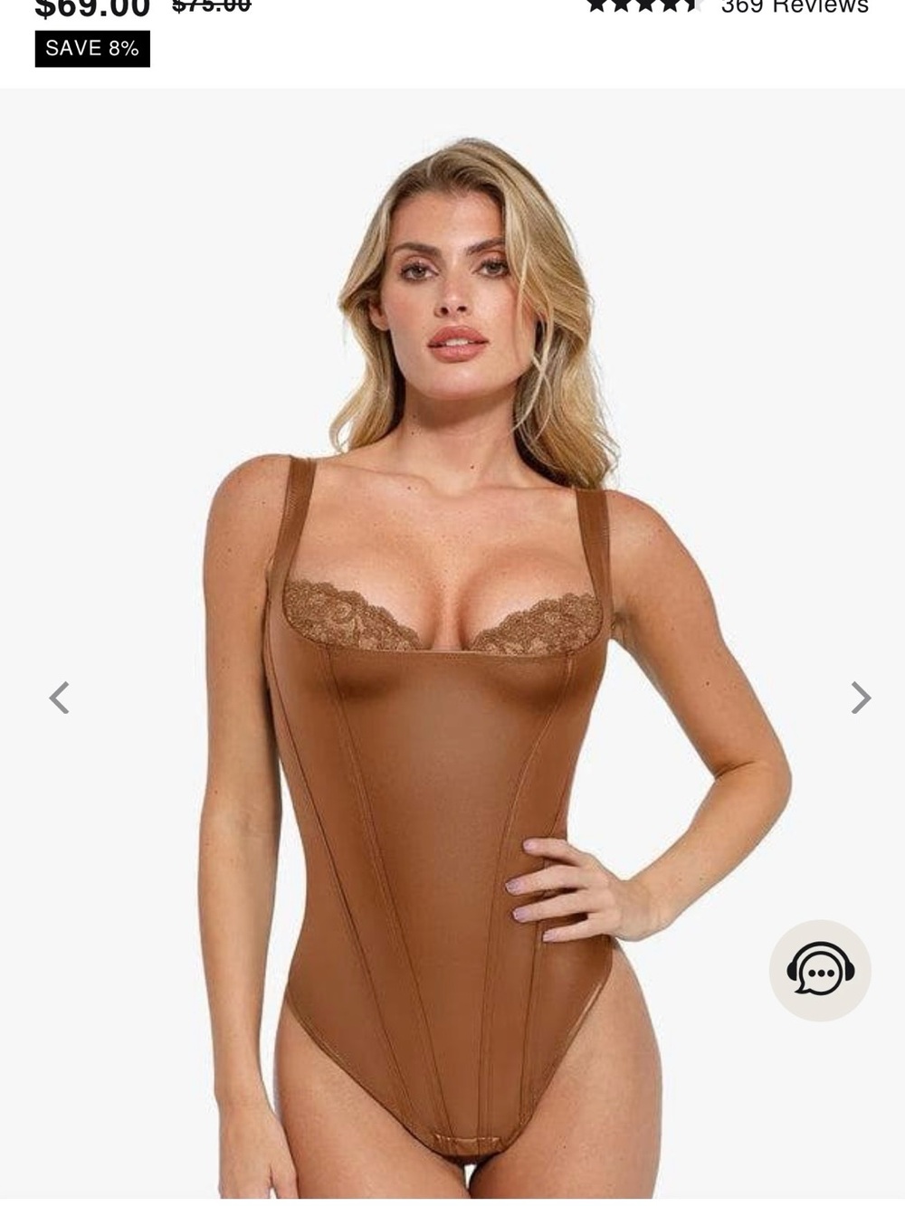POPILISH VEGAN LEATHER lace -Trim Sculpting Bodysuit in Brown